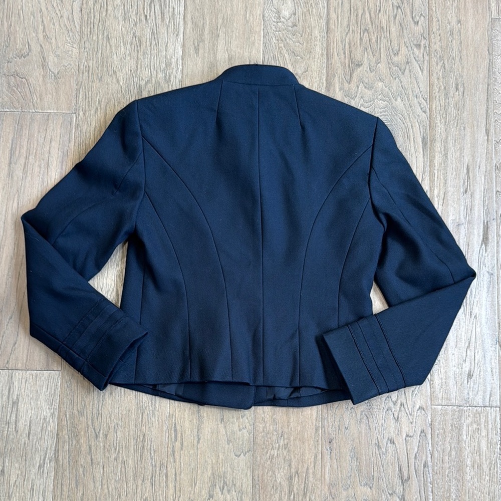 LOFT Navy Asymmetrical Military Structured Suit Jacket Size 00 - Picture 7 of 11